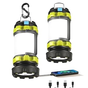 Consciot 2 Pack LED Camping Lantern Flashlight Rechargeable, 6 Light Modes