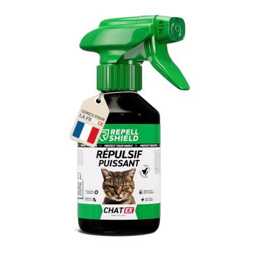 RepellShield® Répulsif Chat Extérieur & Intérieur -250ml- Non Tachant, Naturel, Dissuasif Inoffensif Anti Griffe & Anti Marquage Urinaire Chat - Protection...