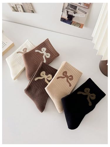GORGLITTER Girl's 5 Pairs Bow Socks Casual Preppy Cute Ankle Socks2