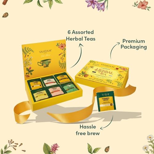 VAHDAM, Assorted Herbal Tea Variety Pack (6 Variants, 36 Tea Bags) Caffeine Free, Gluten Free, Non GMO | Eco Friendly Long Leaf Pyramid Tea Bags I Tea Gift Sets for Men and Women - Image 4