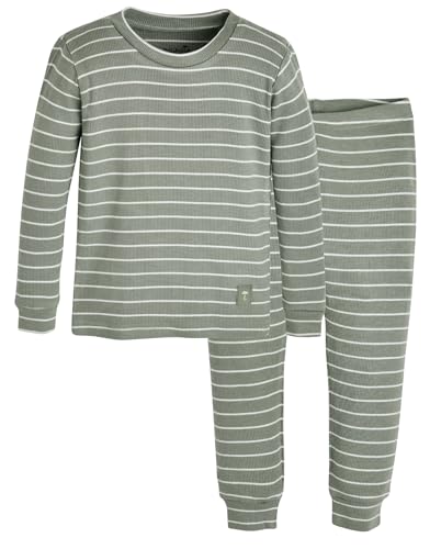 Image of moimoln 12M-8Y Unisex Baby Toddler Ribbed Stripe Viscose Pajamas Set Snug-Fit Sleepwear