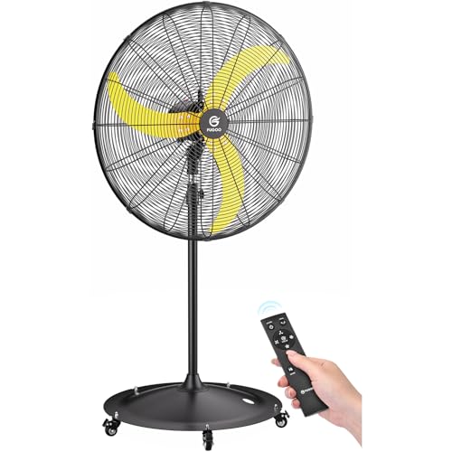 FUGOO High-Velocity Quiet Pedestal Fan with Remote, 30'-9800 CFM, Brushless DC Motor, Oscillating, 50% Energy Savings for Patios, Garage, Workshop