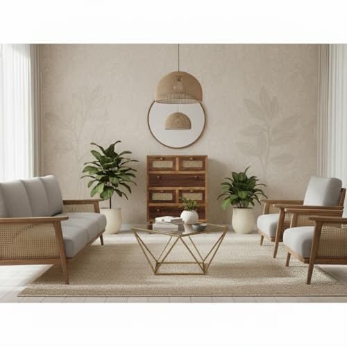 Image of Solid Wood Luffy Chest of Drawers | Chest of Drawers for Storage | 6 Drawer Dresser | Natural Cane | Finish- Light Brown and Tubaq