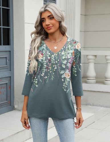Image of Zeagoo 3 /4 Length Sleeve Womens Tops Casual V Neck Shirts Soft Basic Tees Business Work Blouses