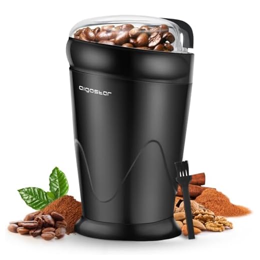 Aigostar Breath 30CFR - Macina Caffé Elettrico a doppio contatto con lame in acciaio inossidabile, Macina chicchi di caffè, spezie, frutta a guscio e grano capacità di 60g, 150 Watt, BPA Free, Nero.