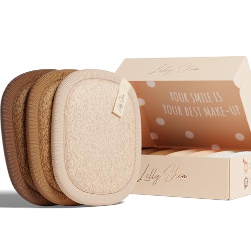 Pads Démaquillants Lavables et Réutilisables Lilly Skin - Lingettes Carrées Microfibres Nettoyantes et Exfoliantes pour la Peau du Visage - Boîte de 7 Pads en Tissu Simili Coton (Nude Edition, XL)