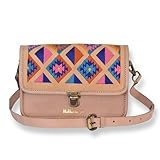 iulius Bolso Bandolera de Cuero Artesanal, Camel, 20x15x8 cm, Piel Vacuno, Diseño Étnico, Bordado Geométrico, Cierre de Broche, Correa Ajustable