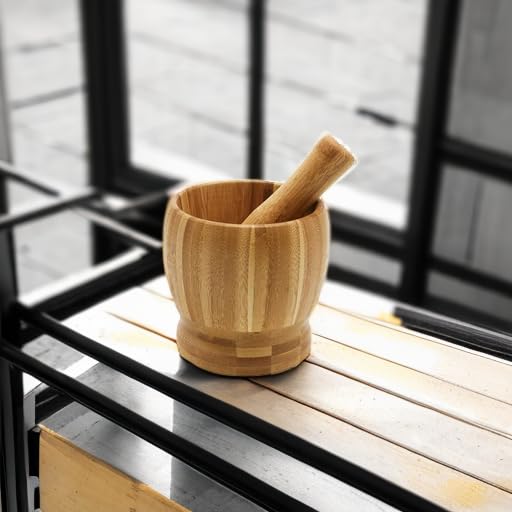 Wooden Pestle and Mortero de Bambú Bowl Set Guacamole Bowl Shell - Base Sólida y Estabilidad en Encimera