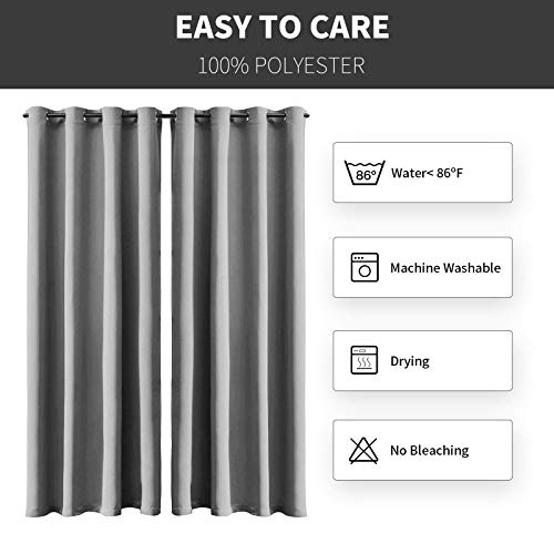 Waterproof Outdoor Curtain W52 x L84 - Grommet Top Sunlight Blocking Window Treatment Drapes Blackout Curtains for Home Bedroom Living Room Outdoor Patio Porch Pergola Cabana Gazebo (Gray, 2 Panels)