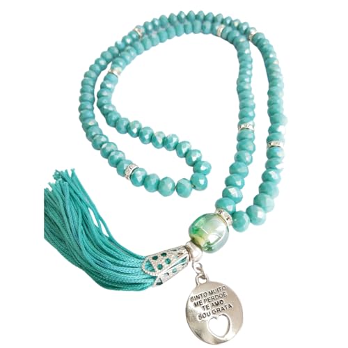 Japamala 108 contas em Cristal Rosa e Pingente Ho'oponopono (Verde Claro)