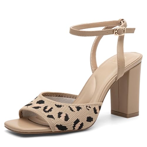 Women's Square Toe Heeled Sandals - Chunky High Heels with Adjustable Ankle Strap Design, Comfort Dress Shoes for Wedding, Party, Evening