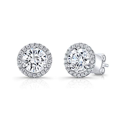 14K White Gold Round Cut Diamond (2.05 ct. t.w) Halo Stud Earrings