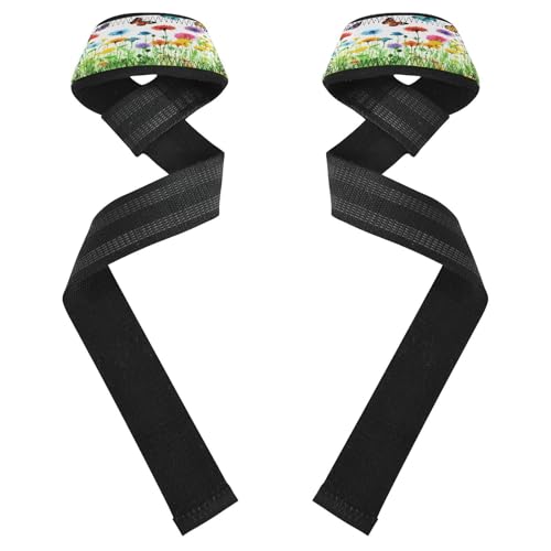 STAYTOP Beautiful Wildflowers and Butterflies Wrist Straps for Weightlifting,Lifting Straps with Neoprene Cushioned Wrist Padded and Anti-Skid Silicone for Strength Training,Bodybuilding,Deadlifting