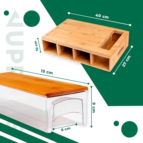 Foto von JUPPLIES Schneidebrett Bambus XXL mit 4 Auffangschalen - Rutschfest & vielseitig - Inkl. 4 Schäler-Aufsätzen und Abdeckung - Schneidebrett Holz- Frankfurter Brett - Cutting Board 39.7x26.8x9.5cm
