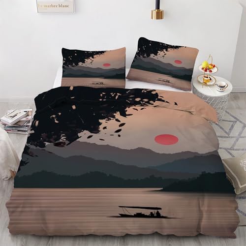 Housse de Couette en Microfibre Douce 240x260 Motif Soleil Rouge