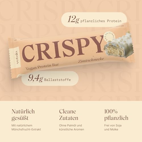 VETAIN Vegan Proteinriegel - Crispy Zimtschnecke - 12g Protein pro Riegel - Mit Mönchsfrucht gesüßt - 100% natürliche Zutaten - Ohne Palmöl - Frei von Sucralose & Maltit - 12 x 55g 3