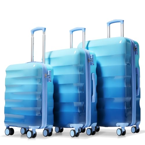 3 Piece Luggage Set Hardshell Suitcases with Spinner Wheels TSA Lock Lightweight Durable PC ABS Vibrant Glossy Expandable Design for Travel 20 24 28 Inch (Blue 20/24/28)
