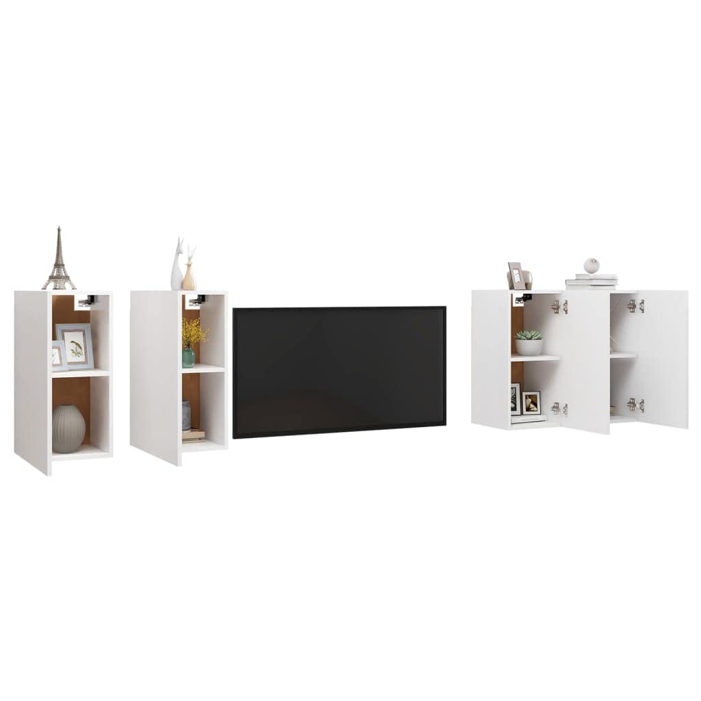 Set di 4 mobili da parete per TV, colore bianco, 30,5 x 30 x 60 cm