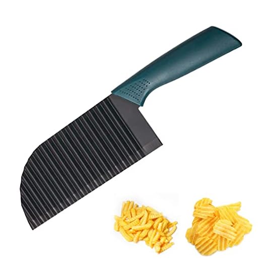 Lamkrtlp Cortador Ondulado de Acero Inoxidable, Cuchillo para Patatas, Cortador de Patatas Onduladas para Papas, Frutas, Verduras(Negro)