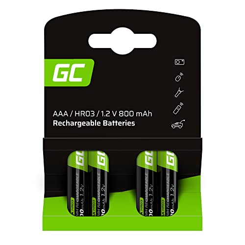 Green Cell 800mAh 1.2V confezione da 4 Pile Ricaricabili Stilo AAA precaricate NiMH, alta capacità, Micro accumulatore, HR03 batteria, Bassa autoscarica, BK-4MCCE/8LE