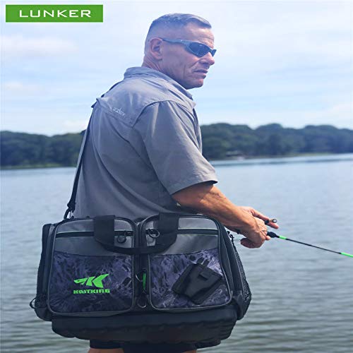 Kastking Fishing Tackle Bags, Large Saltwater Resistant Fishing Bags, Fishing Gear Bag, Large-Lunker, (Without Trays, 19.7X13X10.6 Inches), Blackout #TOP4
