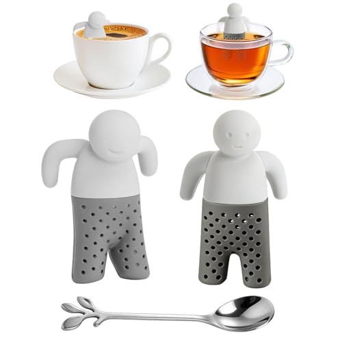 GZRXIOUS Juego de 2 infusores de té de silicona, divertido colador de té para té suelto, colador de té de silicona, dispositivo de té con filtro extra fino para té suelto y especias para tazas, tazas