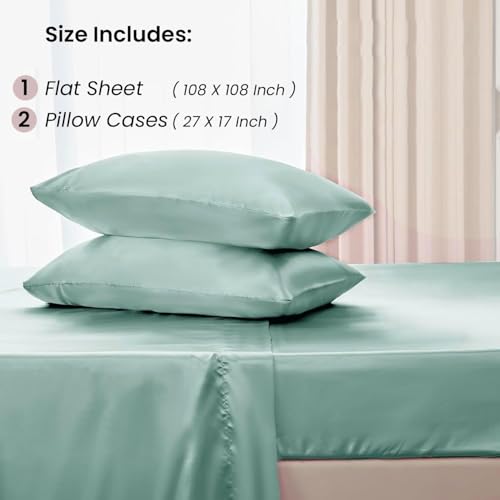 Image of Mush 400TC Luxurious Satin Silk King Size Bed Sheet with 2 Pillow Covers - Silky Soft, Skin-Friendly, Breathable, Durable Premium Printed Bedding | 108 X 108 Inches (Aqua Blue)