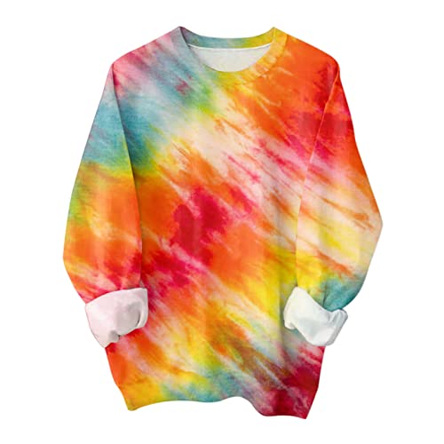 Tunique tendance pour femme Imprimé tie-dye à manches longues et col rond Sweat à capuche en tricot à manches longues, Orange, XL Cover