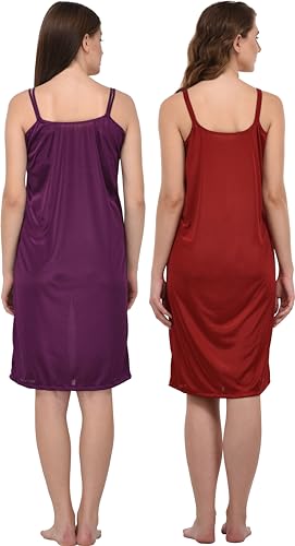 Image of You Forever Women Sexy Satin Striped Solid Above Knee Length Nighty, Loungewear, Nightwear, Sleepwear, Home Wear Short Nighty for Women Pack of 2