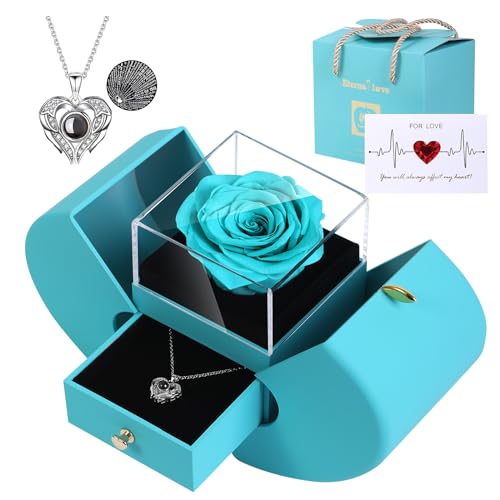 Image of Firestyle Preserved Real Rose, Gift Box with I Love You Necklace, Handmade Eternal Flower Gifts for Her Woman Wife Girlfriend on Birthday, Anniversary, Valentine's Day, Mother's Day, Christmas