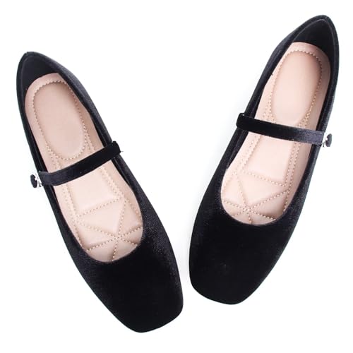 Image of TN TANGNEST Leather Flats for Women Retro Mary Jane Flats | Comfortable Square Toe Slip On Flats with Buckle Strap, Soft Work Flats Office Shoes