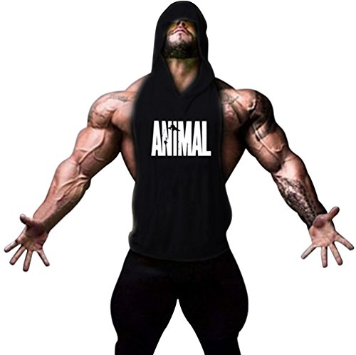 Gillbro Mens Bodybuilding Stringer Hoodie Gym Tank Top Hooded Waistcoat,E,M