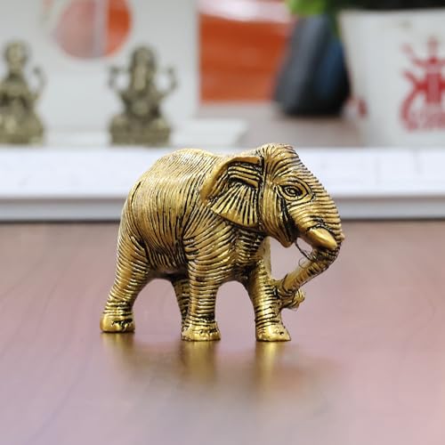 Image of KridayKraft African Elephants Animal Decorative Showpiece Figurine Metal Handcrafed Gold Toned Antique Finish, Home Decor