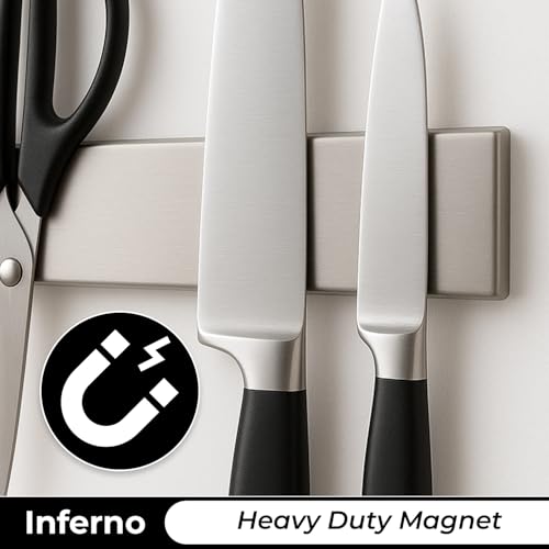 Image of INFERNO 12 Inch Magnetic Knife Strip - Heavy-Duty Wall Mount Knife Holder, No Drill Adhesive, Multi-Purpose Kitchen Organizer