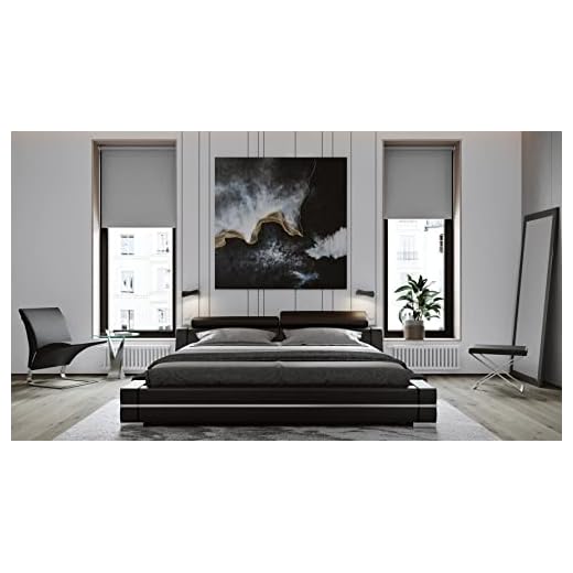 Zuri Hera Genuine Black Leather Platform Bed with Adjustable Headrests - Queen