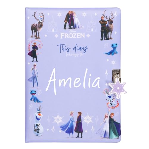 Disney - Diario secreto personalizado de Frozen para niñas, diario de Anna y Elsa con candado, nombre impreso, regalo personalizado, color morado