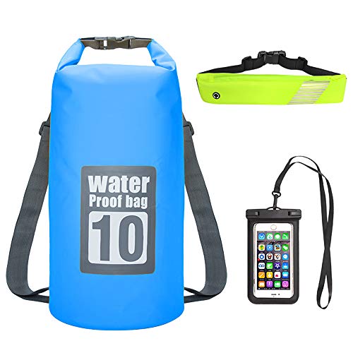 OSONM - Waterproof Dry Bag-10L/20L/30L-Roll Top Floating Dry Gear Bags for Boating,Fishing,Swimming,Kayaking and Camping with Waterproof Phone Case and Sports Waist Pack (Sky Blue, L(20L))