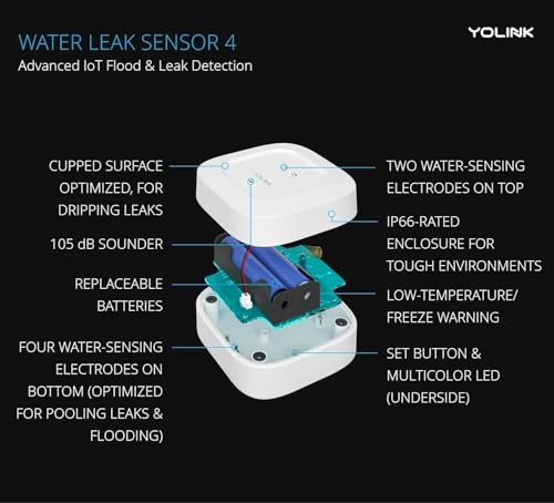 Image of YoLink Water Leak Starter Kit: Hub + 6 Leak Sensor 4 (105 dB Siren), LoRa Long-Range, App /SMS /Email Alerts, D2D Offline, 2 AAA Up to 5-Year Battery, Compatible with Alexa /IFTTT /Home Assistant