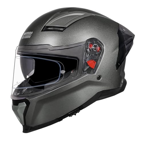 Image of STUDDS Helios ISI and DOT Certified Full Face Helmet with Antifog 100 Lens, Sporty Spoiler (Gun Grey - XL)