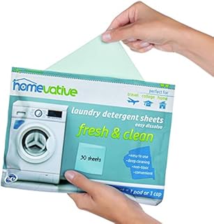 Homevative Laundry Detergent Sheets, Easy dissolve, 30 sheets, Fresh & Clean scent, Eco-friendly package, Great for travel, college, laundromat and at home, Compatible with HE machines