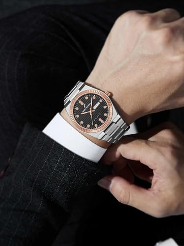 Image of Daniel Hechter Hoche Collection Classic Analog Watch for Men - Textured Dial,Crystal Indices with Fluted Bezel, Date Display and Silver Stainless Steel Strap