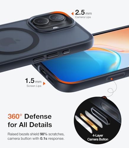 Image of TORRAS Magnetic Shockproof for iPhone 17 case with Camera Control, [12FT Military Grade Drop Protection][Fit for MagSafe], Slim Translucent Anti-Fingerprint & Soft Touch Case for iPhone 17, Black