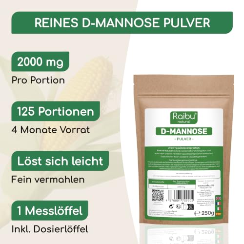 D-Mannose Pulver 250g - D Mannose Pulver in Deutschland abgefüllt & laborgeprüft, 125 Tage Versorgung- Natürlich… – Ansicht 2