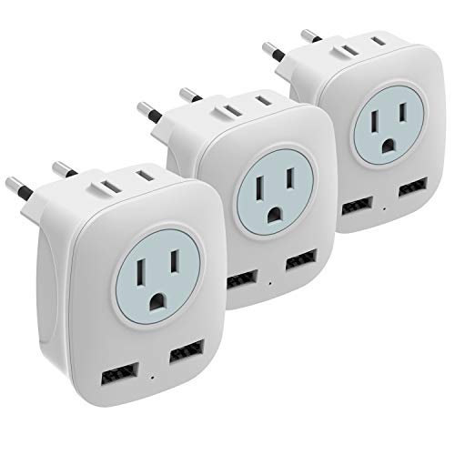 [3-Pack] European Travel Plug Adapter, HITRENDS International Power Plug Adapter with 2 USB