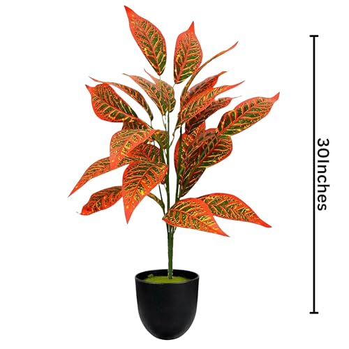 Image of Dekorly Artificial Plant Leaves Tropical Monstera Large Artificial Plants Fake Zebra Leaf Plastic Palm Tree Branch for Home Garden Decor | 26 Leaves (WithPot-Green-C, Height : 76CM)