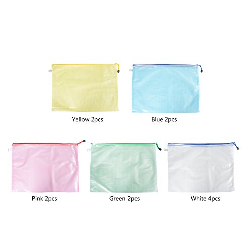 Mesh Zipper Pouch,Saim A3 Size Plastic Zipper Pen File Document Folders Pockets Bags Mesh Documents Pouches Assorted Color 12 Pcs #TOP1