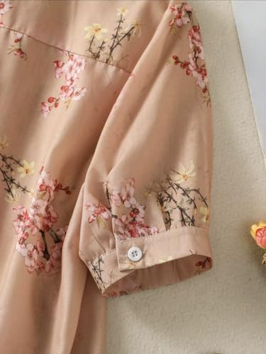 Image of Gufrina Womens Casual Button Down Shirt with Abstract Floral Print in Blush Pink Color, Long Sleeves and Relaxed Fit Design