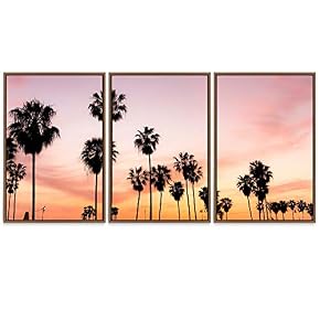 SIGNWIN Framed Canvas Wall Art Sunset Behind Tropical...