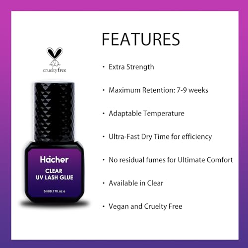 HAICHER Cola Uv para Cílios para Extensões de Cílios, Cura de 1 A 2 Segundos, Tempo de Secagem, Rete