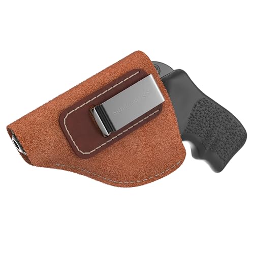 Made in USA Suede Leather Revolver Holster - Fits .38 Special & J Frame Revolvers Including Ruger LCR, Rock Island, Rossi, S&W 442 642 Airweight, Taurus & Charter | Standard Brown Right Hand